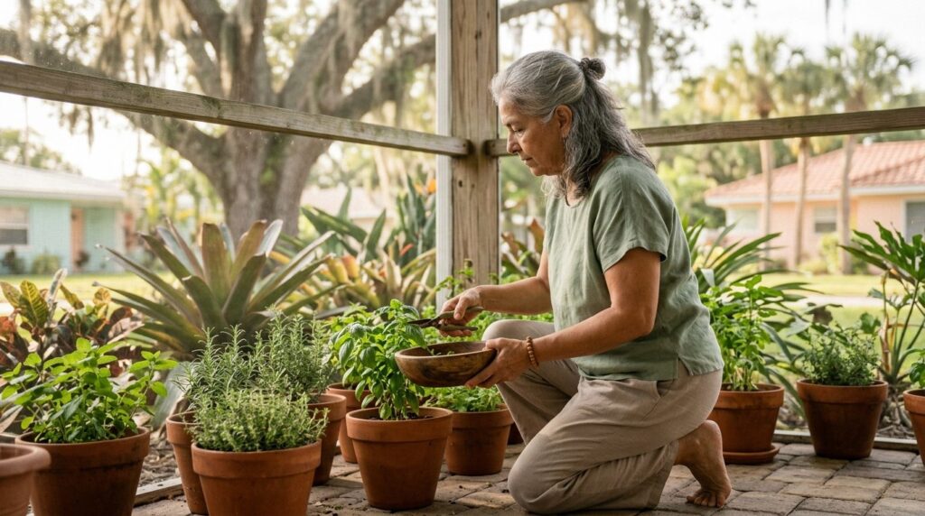 WOMAN PRUNING PLANT
