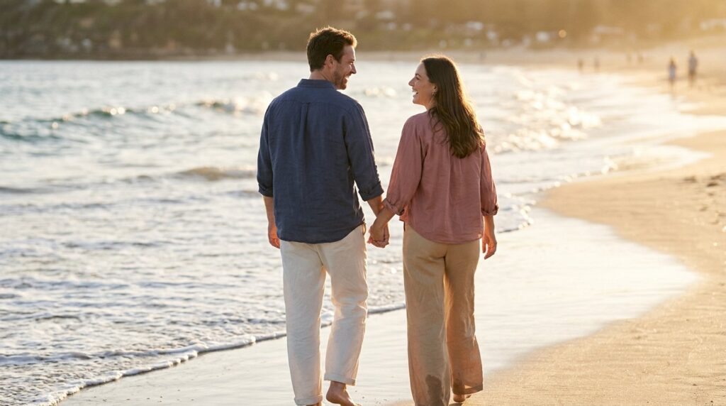Couple walking on beach