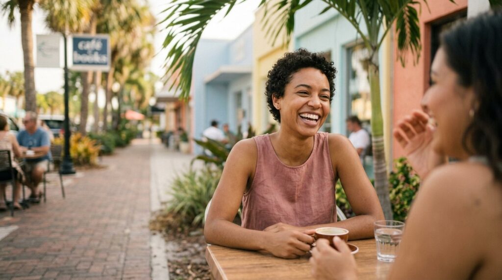 Mujeres en una cafetería al aire libre
